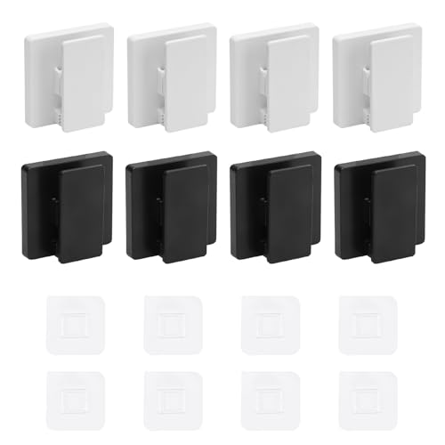 Verpakking van 8 zelf-aanbrengende wandclips, 6 x 6 cm, grote zelf-aanbrengende wandclips, tapestrieclips, hangend in zwart en wit, voor opslag van gezichtsreiniger, handdoeken, washandjes