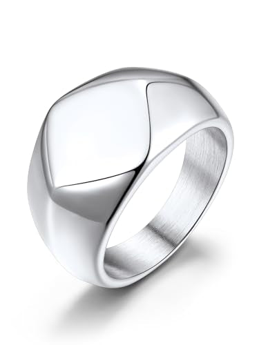 Vintage Signet Ring, Roestvrij stalen vingerring, 13 mm breed voor mannen en vrouwen, Band Ring, Zilver/Goud/Zwart/Vintage Grey, Verlovingsring, Vriendschapsring, Maat 54.4 (17.25-72.3