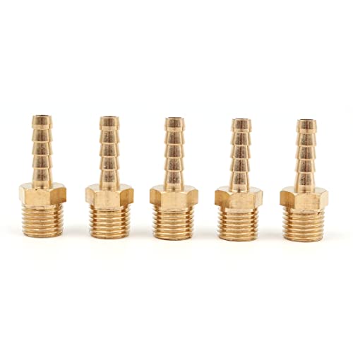 Zee 5 st 6mm tot 1/4 inch BSP massief messing slang staart connector prikkeldraad naar BSP mannelijke draad, vijver / zwembad / slang adapter