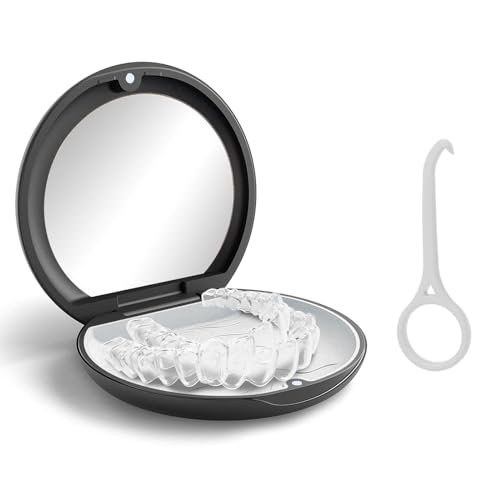Bewaarhoes, Portable Denture Box met Spiegel Lege Orthodontische Tandenhouder Doos voor Houders en Mondbeschermers met Uitlijningshulpmiddel (zwart)