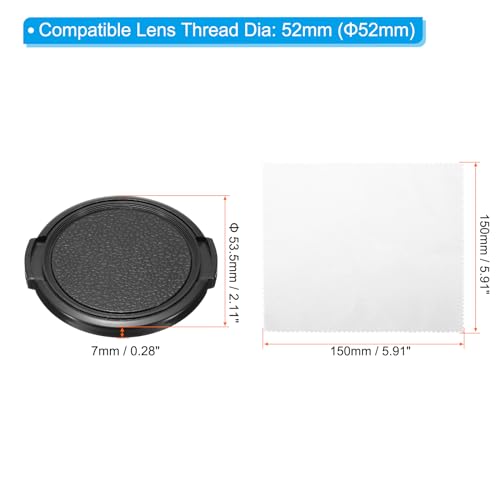 52mm Lenskap, 3 stuks zijkanten, Knijpen voorlenshoes met schoonmaakdoek, geschikt voor 52mm Thread Universele DSLR-lenzen, zwart