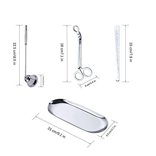 Zee 4-Piece Accessoire Set voor Kaarsen, Trimmer voor Wick, Lepel, Kaarsenblusapparaat en Platen voor Fuse (Zilver)