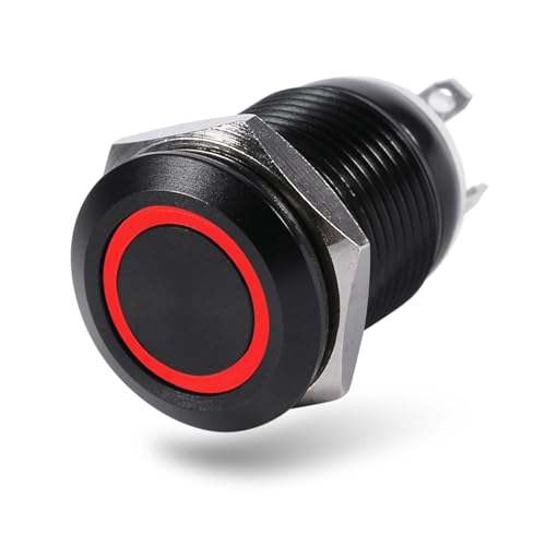 12mm Momentary Switch, Waterdichte Metaal Momentary Type Selfresetting Nickel Plated Lockable Pushknop Switch OnOf Latch Button Switch 23V (Red2V) Autoschakelaar