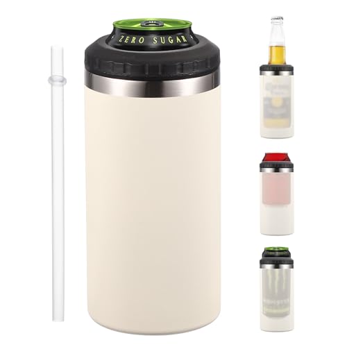 Slim Can Cooler, 16oz Skinny kan geïsoleerd bier sleeve Drinkhouder voor bier soda koffie gewone blikjes en flessen, Beige