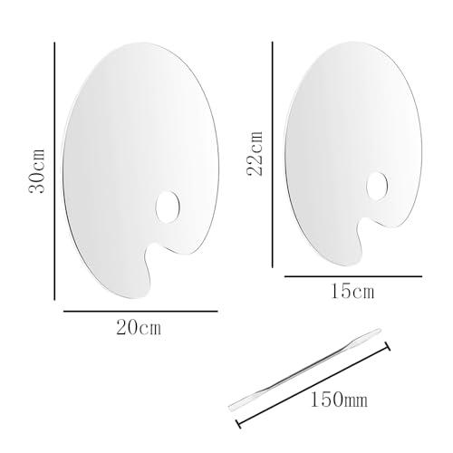 2 stuks helder acrylverf palet, verf mengen palet met roestvrij staal kleur mengen Rods Ovale kunstenaar schilderen palet met duim gat voor DIY kunst ambachtelijk schilderen