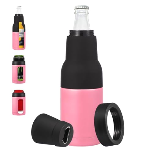 Slim Can Cooler, 12oz Skinny Kan geïsoleerd bier Sleeve Drinkhouder met flesopener voor bier Soda Koffie gewone blikken en flessen, Roze