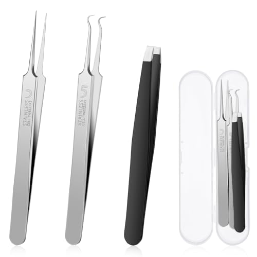 3 stuks Blackhead Verwijdering Tweezers Set, Pimple Remover Set, Tweezers voor het verwijderen van ingegroeid haar, roestvrij staal, Blackhead Extractor voor Acne