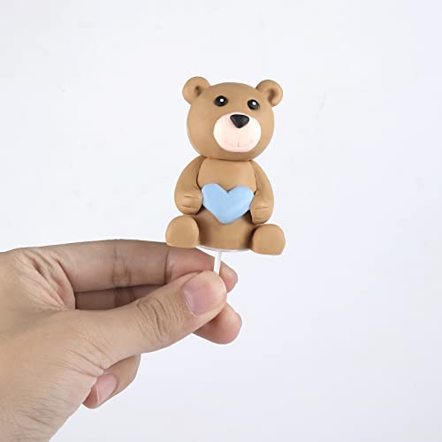 Teddy Bear Cake Toppers, 7x4.5cm Teddy Bear Cake Topper Bow Tie Teddy Bear Cake Decoraties voor Baby Douche Verjaardag Party Anniversary Decoration (Brown) 3