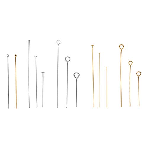 640sts 304 Roestvrij Steel Eye Pins Head Pins Ball Head Pins 3 Styles Draadkop Pins voor sieraden maken (Goud en roestvrij staal)