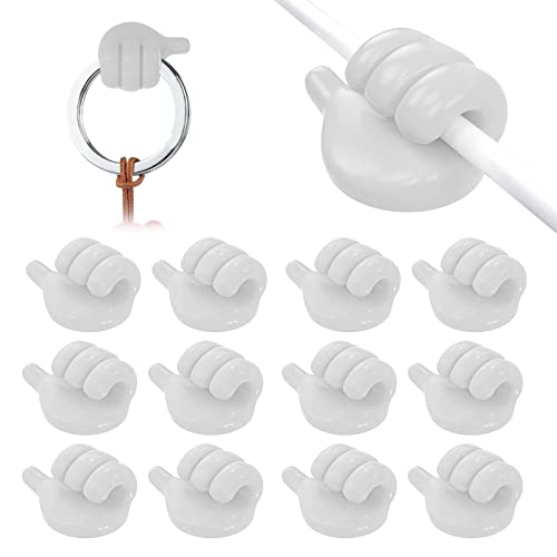 Zelfklevende kleine handhaak, 12 stuks Creatieve duimen omhoog muurhaak Zelfklevende haken Siliconen Kabel Neat Clips Handdoek Sleutel Kabel Organisatoren voor Keuken Badkamer Office