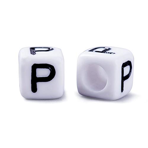 50 g/300 st. 6mm Acryl Alfabet Kubus Kralen Letter P Vierkant Bangs Losse kralen Spacers voor kinderen sieraden armband maken (Wit)