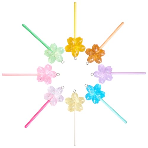 16 st Flower Magic Stick Hars Hangers Luminous Magic Wand Cherry Blossoms Lollipops Bedels met lusjes Opaque Bloemen Dangle Zoek voor oorbellen sieraden maken, Hars, Hars