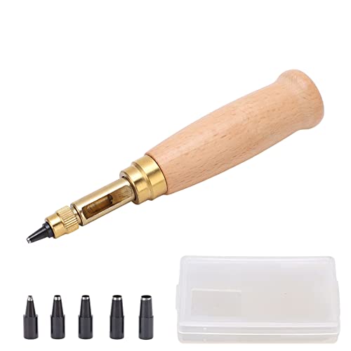 Verstelbaar Japans schroefgat Punch, Schroefgat Punch met 6 vervangbare Punch, leren gat Punch, Gordel Hole Punch, Houten handvat Hole Punch Boek Bindmiddel voor het naaien van leder
