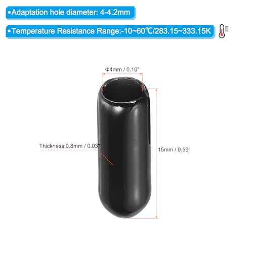 4mm Vinyl Rubberen End Caps, Verpakking van 120 Flexibele Bolt Schroefhoesjes, Caps Ronde Wire Guard Caps voor Metalen Pijp Rod Bolts, Zwart