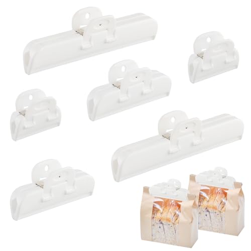 Afsluitklemmen, 6 stuks Sachet Clips White Food Clips, 3 maten, Herbruikbare Klemmen voor snacks, noten, koffie