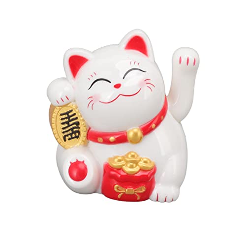 Fortune Lucky Cat Chinese decoratie Swaying Arm Zonnelicht inductiebeeld Figurine voor Home Car Ornaments (Sit Sideways White)