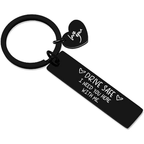 Drive Safe Keychain, I love you, Cadeau voor vriend, echtgenoot, bestuurder, verjaardagsgeschenk voor hem, vriendje, echtgenoot, geschenk, zwart, zwart, M, zwart