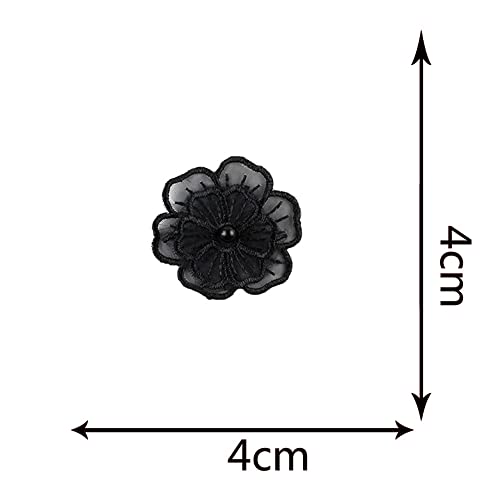 10 stuks Kant Organza Borduren Zwarte Parels Bloemen Appliqué Patches Appliqué Patches voor naaien, geborduurde ambachten en decoreren op kleding, gordijn, tafelkleed, tassen, sjaal 3