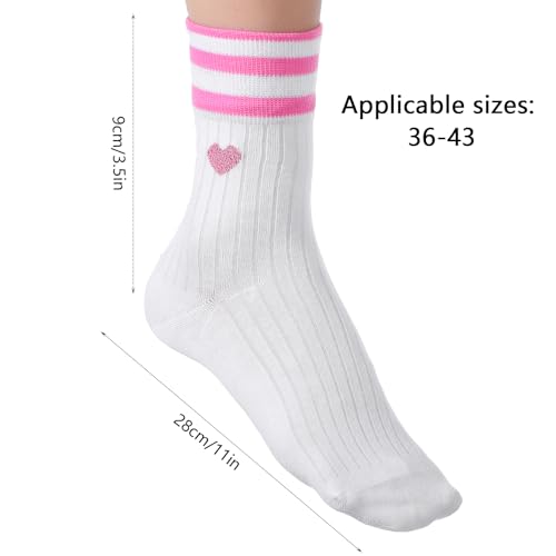 1 paar witte sokken vrouwen 36-43, katoen witte retro tennis tennissokken met harten, ademende katoenen sokken meisjes, tieners (roze), roze 4
