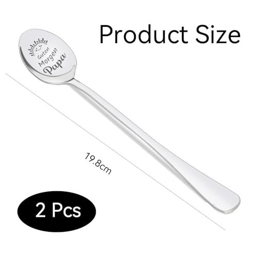 2 x Lepels met Gravure, 19 cm, Roestvrij staal, Koffielepels met Gravure, Liefde, Robuust en Duurzaam, Unieke Liefde Lepel met Gravure Goedemorgen Mam, Pap, voor Vaderdag en Moederdag
