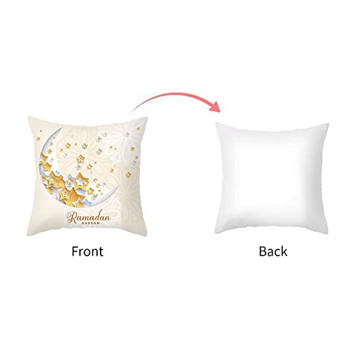 Set van 4 Ramadan Kussenhoesjes 45 x 45 cm Eid Mubarak Kussenhoes Decoratie Eid Ramadan Gooi Kussenhoesjes Gouden Maan Sterren Lantaarn Kussenhoes Decoratieve Kussenhoes Moslim 4
