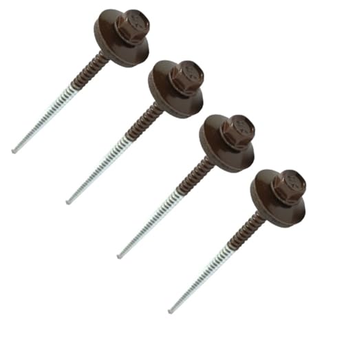 4,8 x 100 mm Dakschroeven Hexkop Zelfboren Multi-Kleur (RAL8019 Grijs Bruin) Dakschroeven met EPDM Verzegelde Wasmachine, Roestvrij Gegalvaniseerd Tin dak Schroef voor buiten gebruik 50 stuks