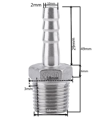 SS304 Man Thread Tube passen Barb slang staart Connector roestvrij staal BSP (1/2" x 12mm) 5