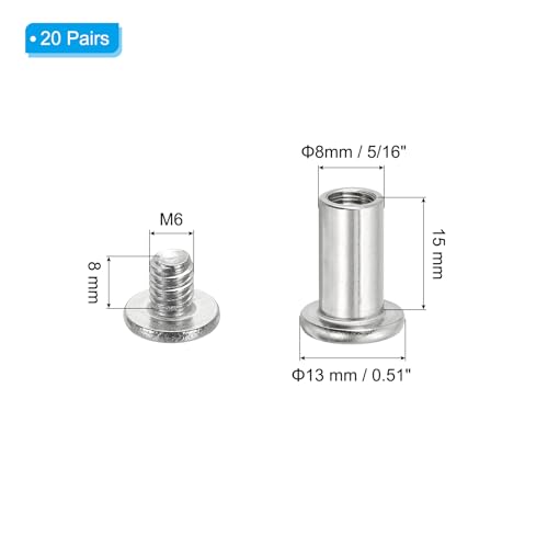 Chicago Hex Head Schroeven 20 Sets M6 x 15mm Hex Head Schroeven met Impact Nut voor meubels Reparatie Albums Lederen Fotoband Zilver