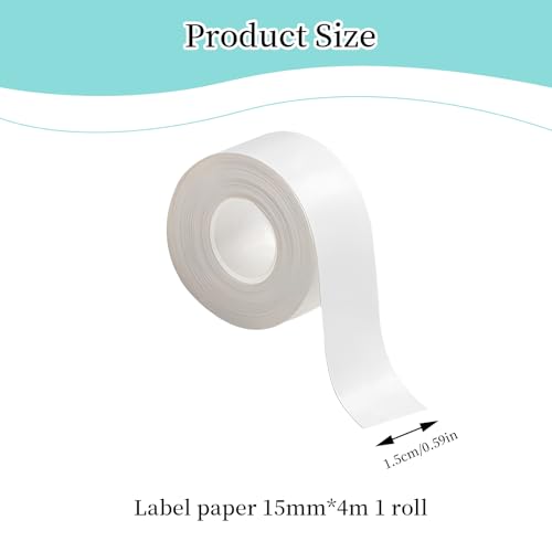 Label Maker Tape 15mm x 4m, Waterdichte DIY Zelfklevend label Printerpapier, Office Printer Sticker Labeling Tape Vervanging voor D35/P12/P15/Q2/HP1/HP4 Thermische printer, wit