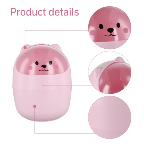 Bureaumand, Mini Light afvalbak, Draagbare kleine plastic tafelmand met deksel, verwijderbare penhouder, schattig (Roze) 3