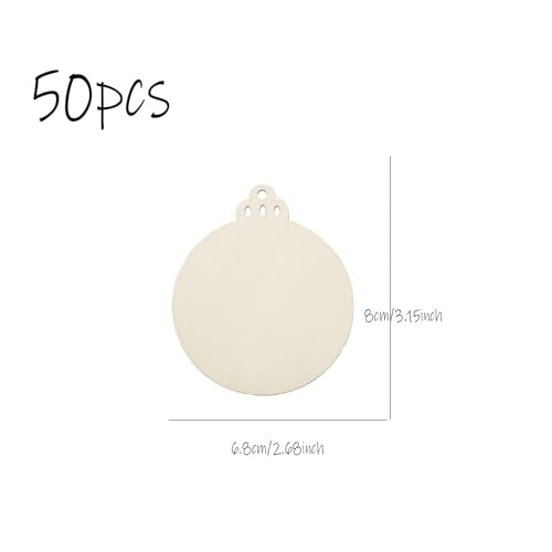 Verpakking van 50 kerstboom decoraties Houten hangers 8 cm Kerstversiering Houten hangers met koord DIY Kerstboom hangen Ornamenten werk Handgemaakt voor kerstversiering Kerstbal