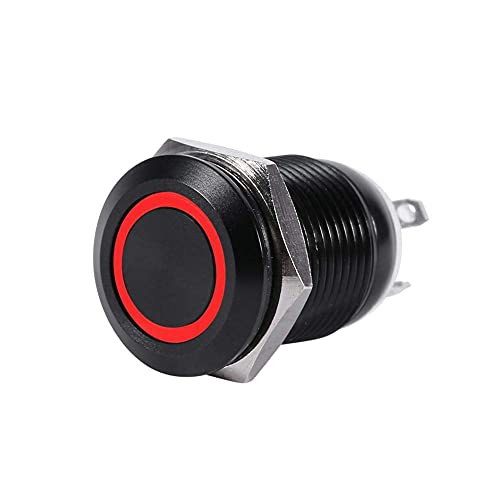 12mm Momentary Switch, Waterdichte Metaal Momentary Type Selfresetting Nickel Plated Lockable Pushknop Switch OnOf Latch Button Switch 23V (Red2V) Autoschakelaar 3