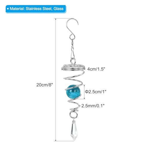 8" Gazing Bal Spiraal staart, Decoratieve Wind Spinners 1 Inch kristal glazen bal met hangende draaihaak voor binnen tuin decoratie, Sky Blue