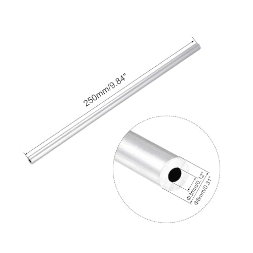 2Scs 6063 Aluminium Ronde Tube, 8mm OD 3mm ID 250mm Lengte Naadloos Aluminium Straight Tube Pipe Tubing voor Industrie DIY Projecten