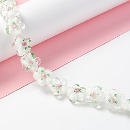 28Stuks Witte Bloem Lampwerk Kralen 5-Petal Kleine Bloemen Lampwerk Glazen Kralen voor DIY armband ketting Charms Spacer kralen handgemaakt Sieraden maken
