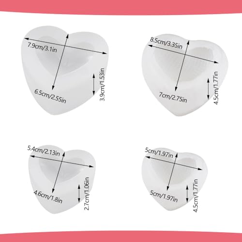 4 st. Silicone Heart Candle Mold, 3D Love Heart Mold Silicone Mold, Heart Resin Molds 3D Heart Resin Mold Candle, Silicone Molds Casting Molds Heart for Soap Cake Decoration