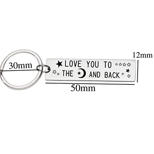 Paar Keychain Gift Love You To The Moon And Back Lovers Keychain Gift Inspirational Gift for Echtgenoot Vrouw Mam Dad Daughter Son Keychain Hanger Gift Birthday Moeder's Day Father's Day Gift,, siliver