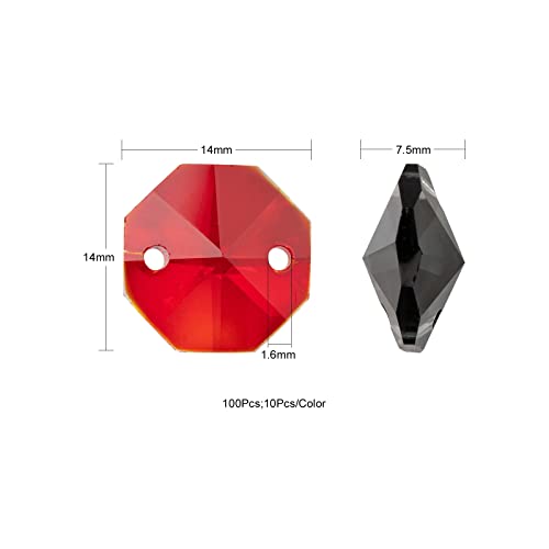 100 st Crystal Glas Links Connectoren Bedels Kleurrijke Facet Octagon Galvaniseren Glas Chandelier Hangers voor armband oorbellen DIY Sieraden Decor 14mm, Glas, Glas 4