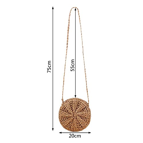 Zee ronde stro schouders Handgemaakt zakje Vintage Summer Beach Bag Straw Bag Beach Bag schouder Bag schoudertas voor vrouwen meisjes vrouwen (lichtbruin), lichtbruin