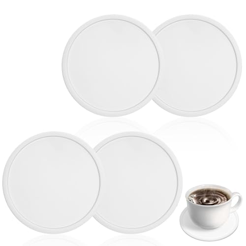Set van 4 Siliconen onderzetters, onderzetters, glazen, ronde non-slip en geïsoleerde glasonderzetters voor tafel, bureau, kantoor, keuken, bar, drankjes meubelbeschermer (White)