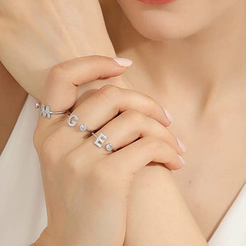 S925 Zilveren Zircon Letter Ring Open verstelbaar Initiële Alfabet A-Z Ring Dames Stapelbare Zircon Verlovingsring Memoire Ring in witgouden ring Maat voor 51,8 (16,5) - 67,2 (21,4)