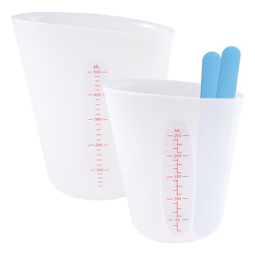2 stuks Siliconen meetbekers 250ml/500ml, Grote Siliconen meetbeker Epoxyhars, Meetbekertjes met meting voor handwerk, Siliconen meetbeker, Epoxy Resin keukenvormen voor DIY Craft