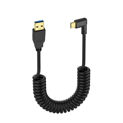 USB Type C C Coiled Cable, 5Gbps, intrekbare 90 graden USB3.0 tot USB C Oplaadkabel en gegevensoverdracht voor telefoon, tablet, andere USB C apparaten (M tot R)