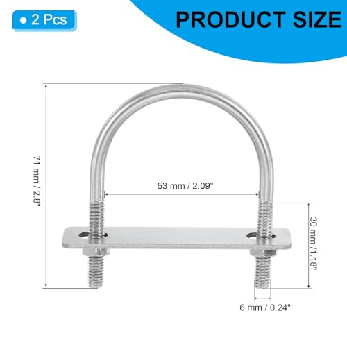 Schroef Schroef M6 x 51 mm U Schroeven 304 Roestvrij stalen pellen U-Bracket met Nut Plate Washer voor boot, Trailer, Camping, Zeilboot, Pack van 2