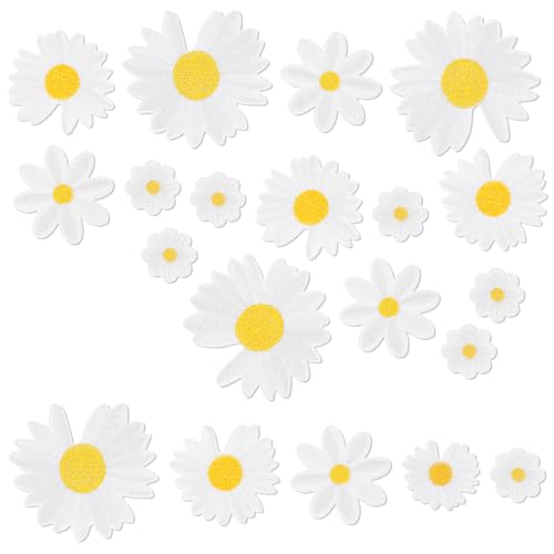 Geborduurde pleisters voor strijken of strijken - Daisy motief - Voor kleding, hoeden, jassen, rugzakken (5 maten), wit en geel