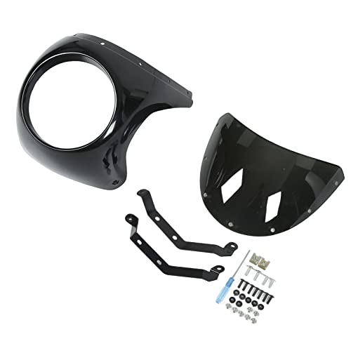 Motorfiets Koplamp Fairing, 7" Motorfiets Koplamp Fairing Beschermende voorruit Universeel voor de meeste motorfietsen Ronde koplamp(Glossy Black) Overig 5