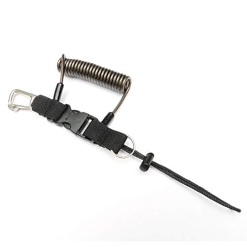 Heavy Duty Duiken Lanyard Spring Coil Snorkelen Duik Onderwater Camera Torch Licht Anti-verloren touw lijn, Zwart, M