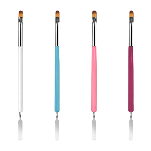 4 stuks Nagelborstel voor Gel Nails, Double Nail Penselen voor Gel Nails, Flat Manicure, Builder Nails, Kunstgereedschap Afgewerkt penseel Pusher, Schilder Pen voor DIY Gel Nails