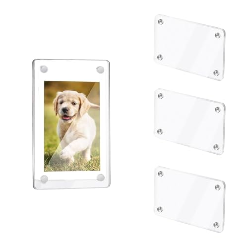 Magnetisch fotolijstje, 4 x 8 stuks, 7 x 12 cm, acryl, helder aan beide zijden, magnetisch fotolijstje, fotomagneet, kan foto's, ansichtkaarten