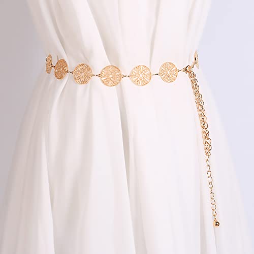 Zee 59 inch goud verstelbare riem lange broek riem jurk Gordellichaam Ketting Fashion Ketting Riem voor Vrouwen Vintage Opengewerkte Metalen Ring Taille Riem, Gouden, L 3